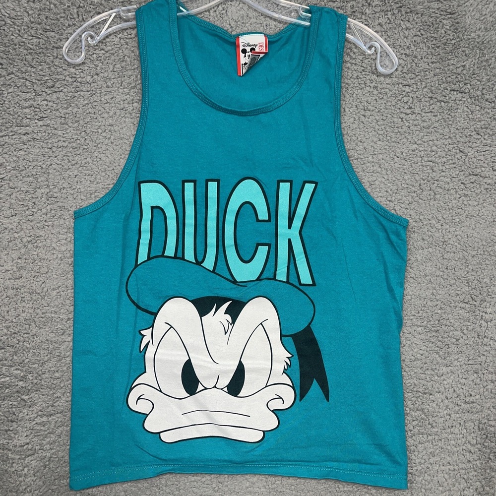 VTG Disney Designs Donald Duck Shirt Men's Size S Teal DUCK Tank Top Made In USA